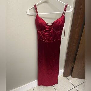 Red Sexy Windsor Silk Slim Fit Dress w/ Laced Up Back